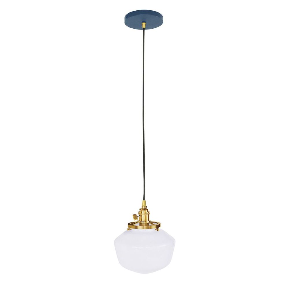 Montclair Lightworks PEB413-50-91-C16 8" Uno Pendant, Navy Mini Tweed Fabric Cord With Canopy, Navy With Brushed Brass Hardware